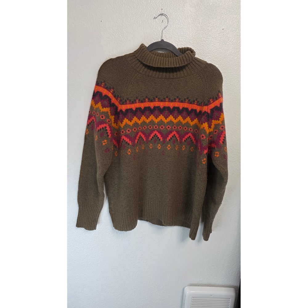 Lou & Grey LOFT Turtleneck Sweater Womens Medium Brown Fair Isle Excellent